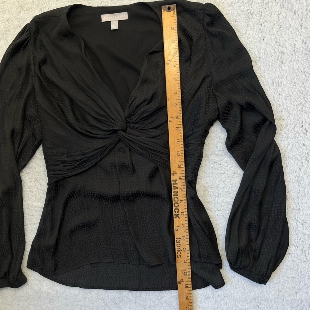 Chelsea Black Polyester Twist Front Long Sleeve V Neck Blouse Size S - Picture 6 of 13